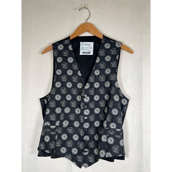 Cheap and Chic Moschino VTG Rare Mens Size 40 Black Vest Silk Earth Peace Love - Picture 7 of 16